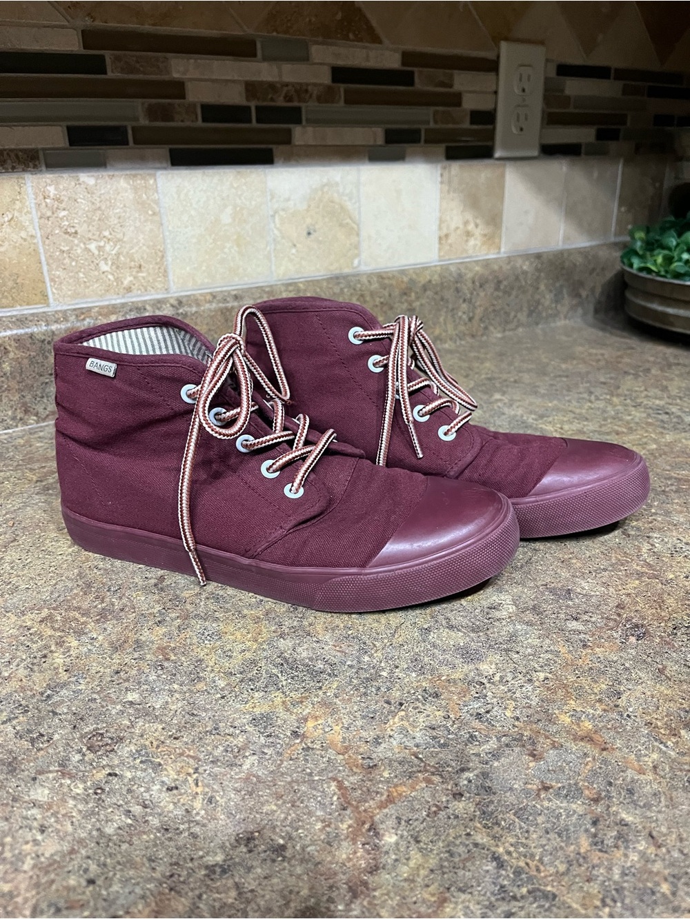NWOT BANGS Burgundy High Top Canvas Sneakers Women 8 Maroon Indie